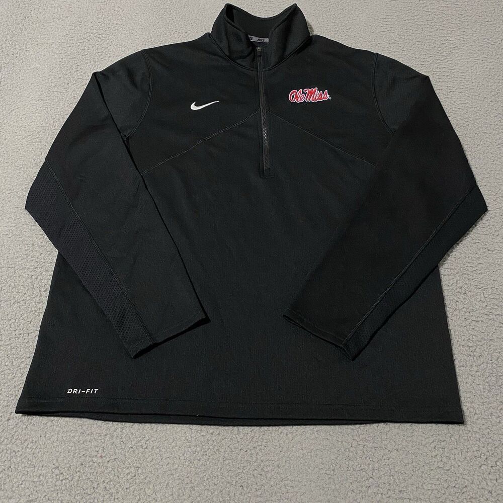 Ole Miss Rebels Pullover Nike Mens XL Black 1/4 Zip Dri Fit Long Sleeve Football